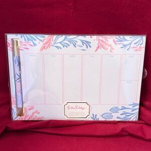 Lilly Pulitzer Coral and Blue Weekly Desk Planner Pad with Pen
